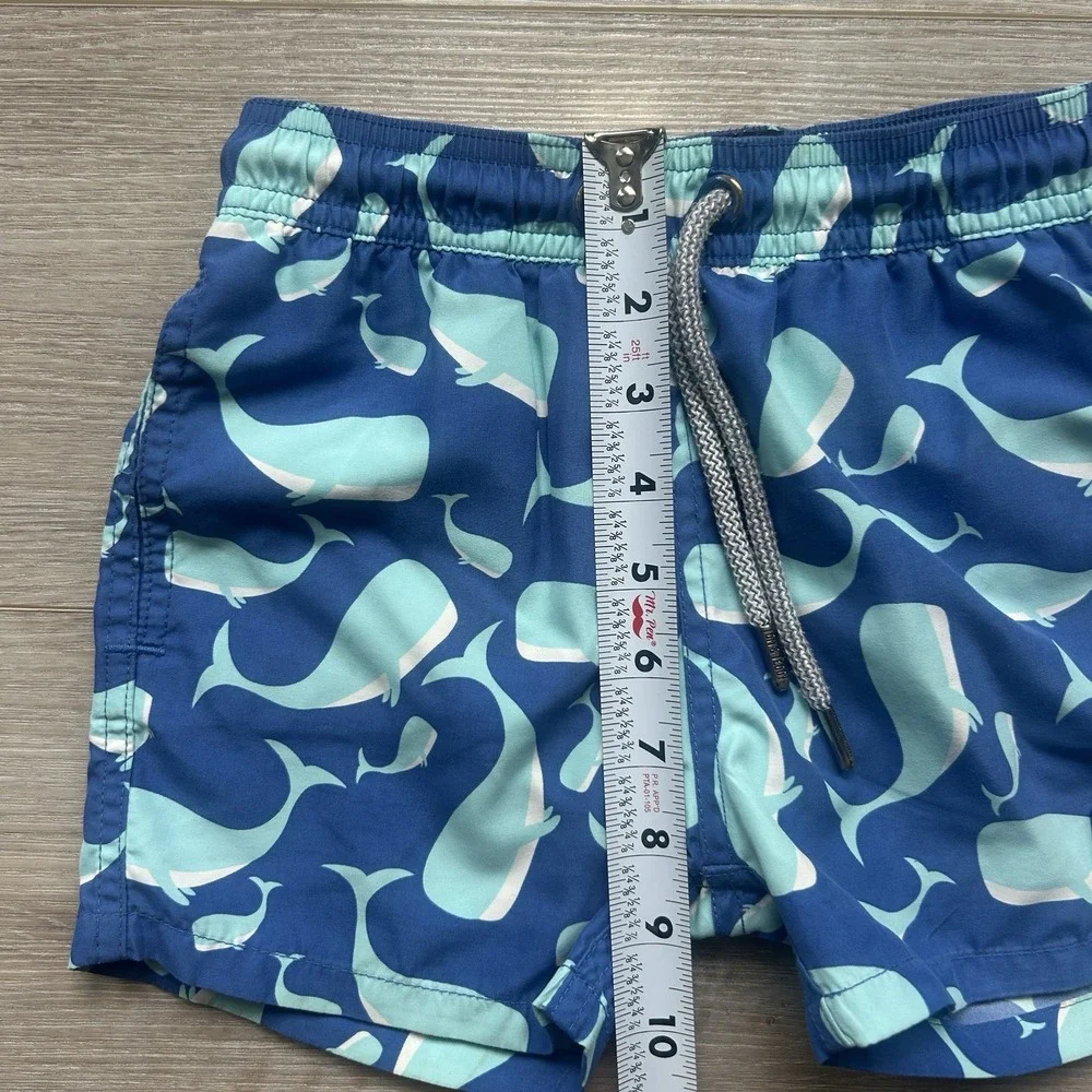 Boys Tom & Teddy Lined Swim‎ Trunks Size 3/4 Blue with Blue Sharks Colorful